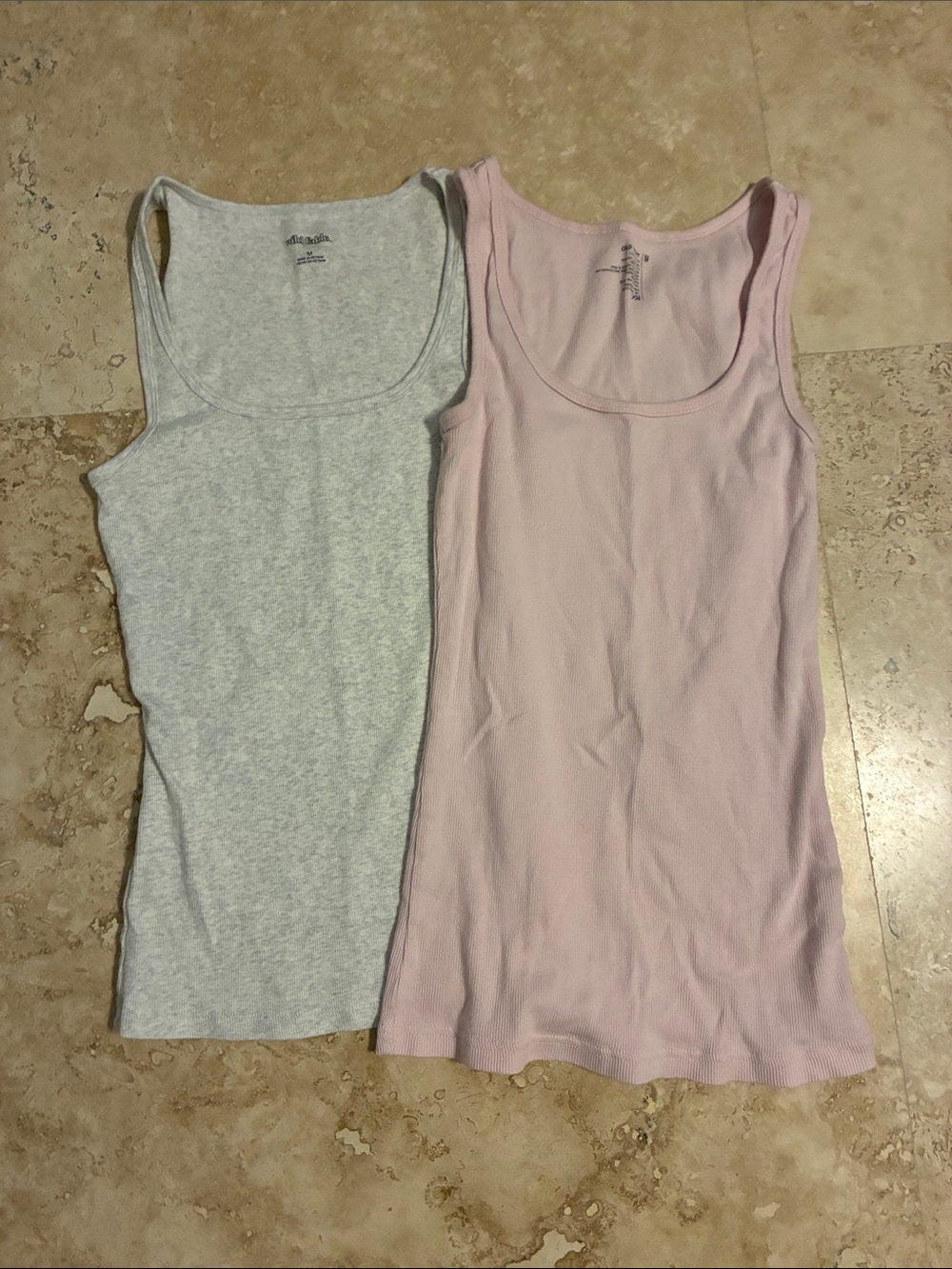 2 Ribbed Tank Tops - Light Pink and Light Gray